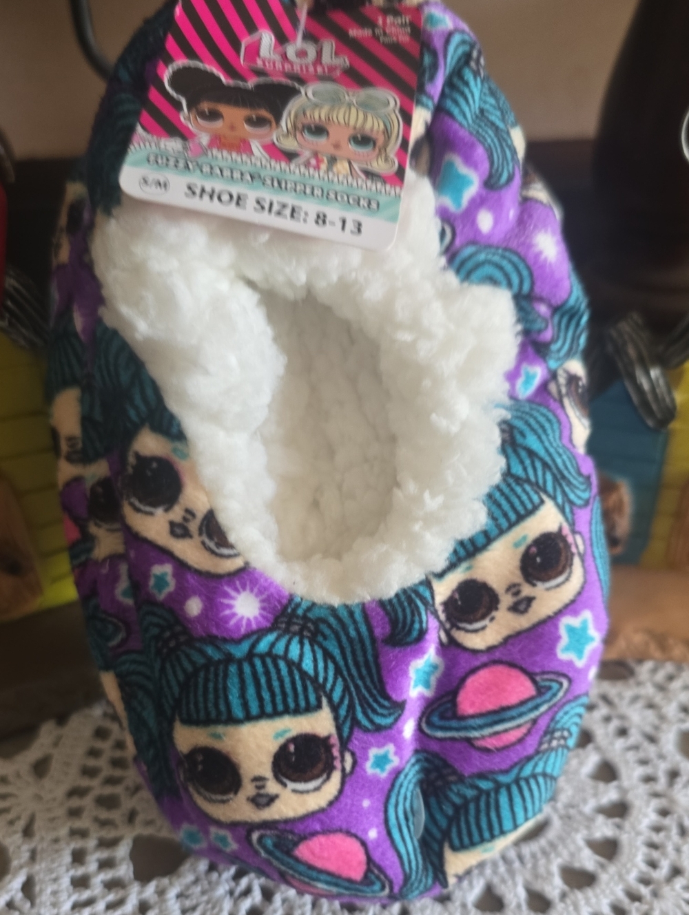 L.O.L. Surprise! Purple and Teal Girls' Plush Footie Slippers